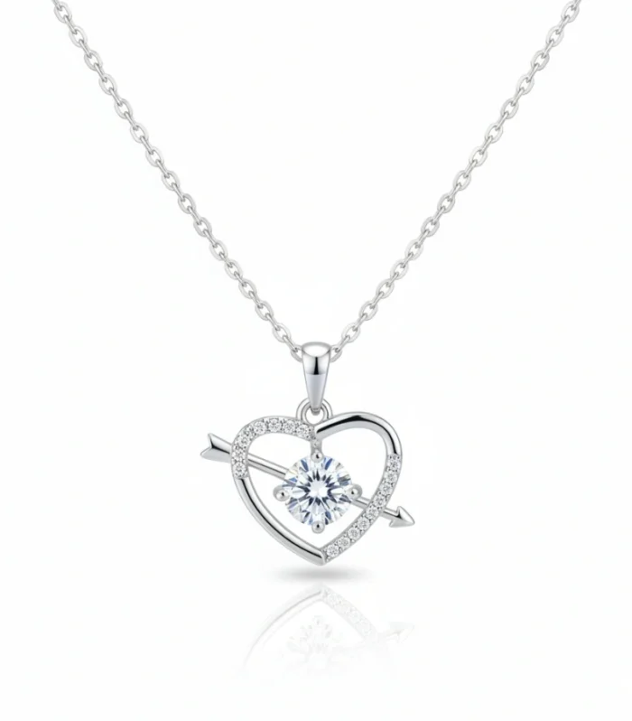 AD Studded Heart Pendant Necklace