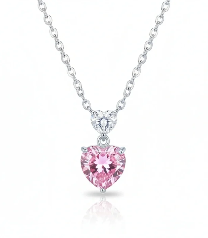 AD Studded Pink Heart Shape Pendant Necklace