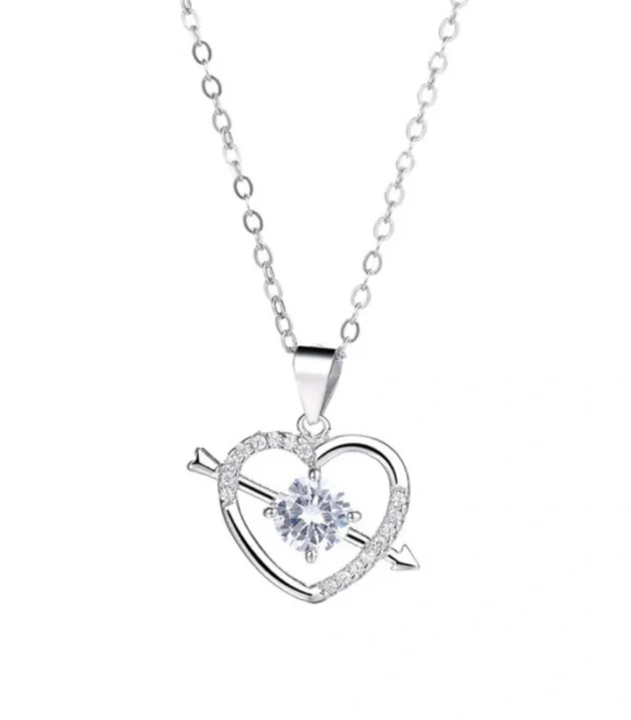 AD Studded Heart Pendant Necklace