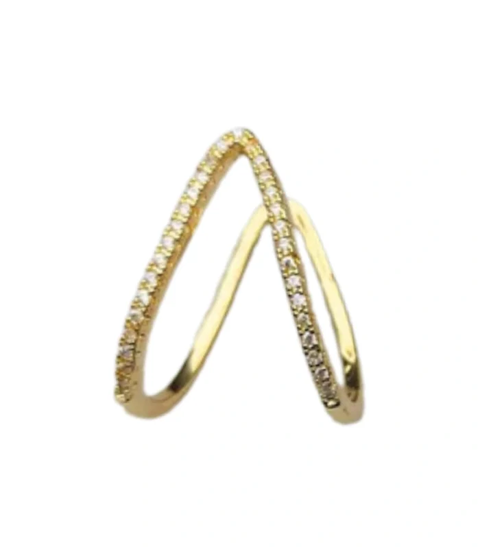 V Shaped CZ Studded Ring