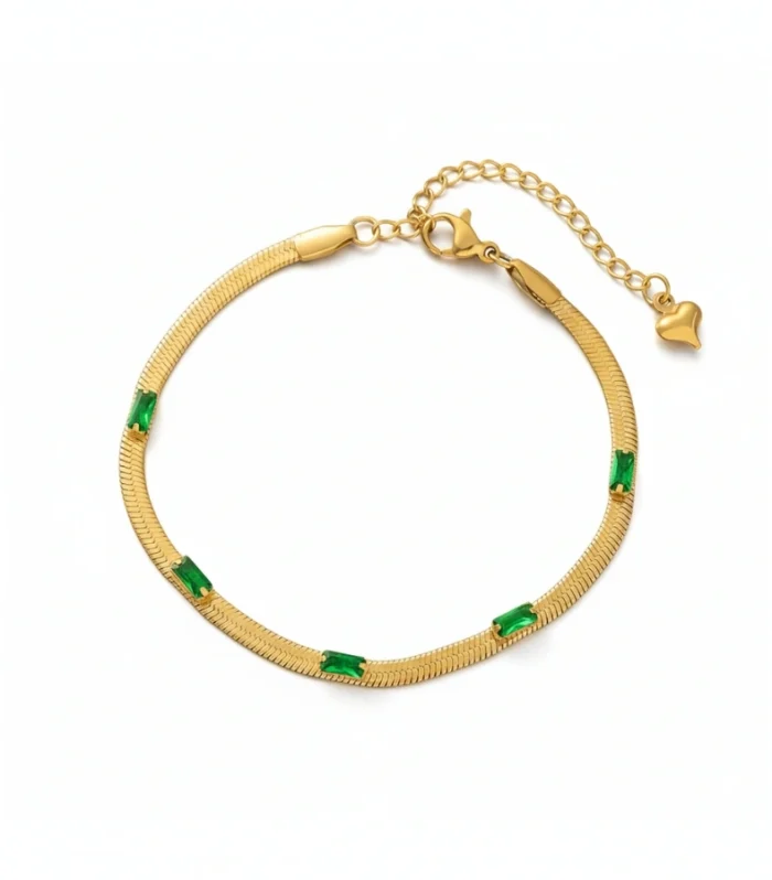 Snake Chain Green Emerald Studded Bracelet