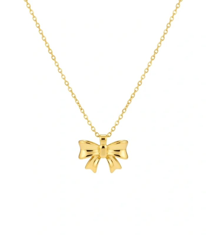 3D Puffy Ribbon Bow Pendant Necklace