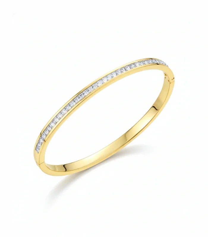 Baguette Zircon Channel-Set Hinged Bangle