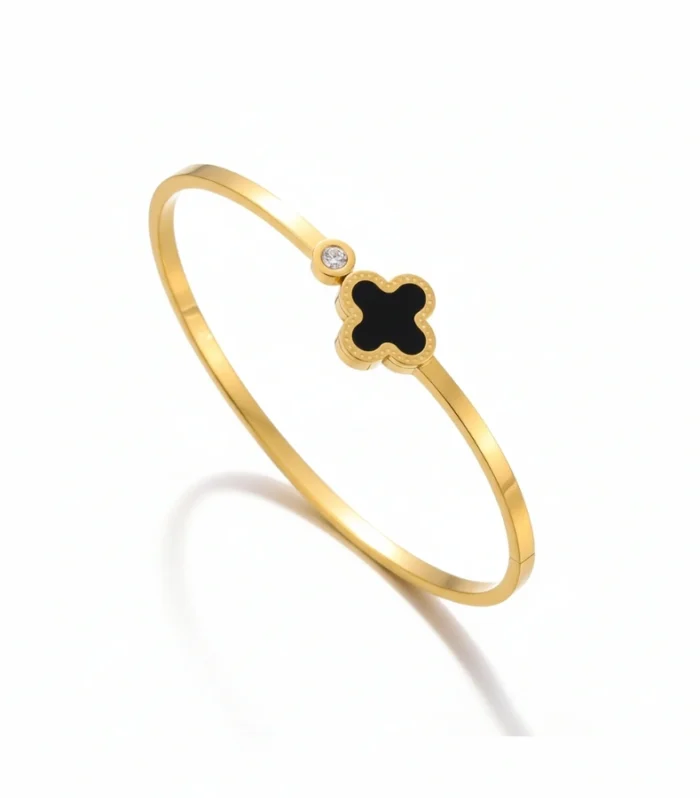 Black Clover and Zircon Hinged Bangle