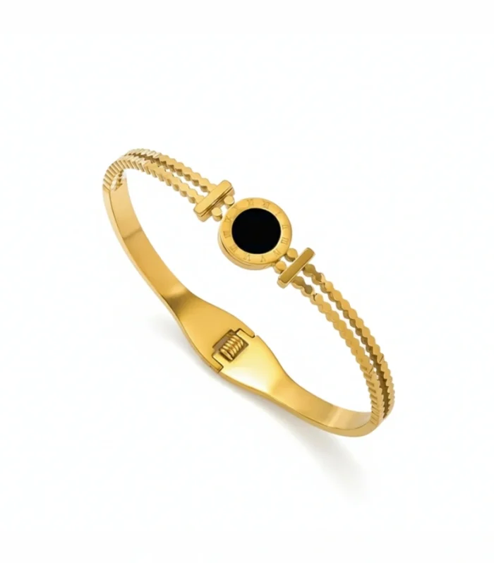 Black Onyx Inset Hinged Bangle