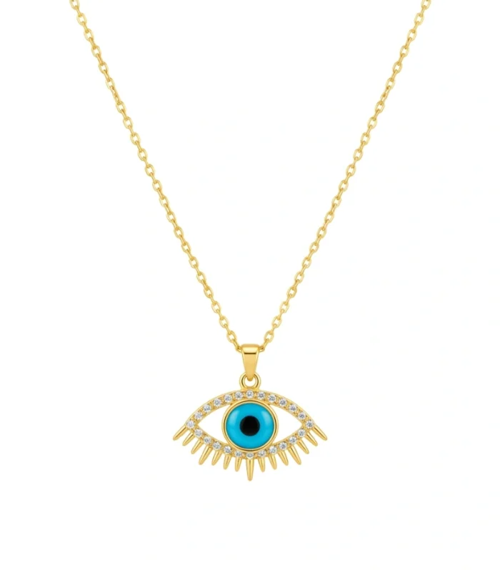 Blue Evil Eye with Lashes Pendant Necklace