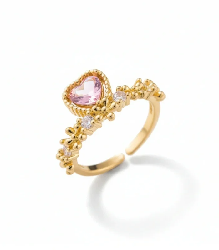 Blushing Pink Heart & Floral Ring