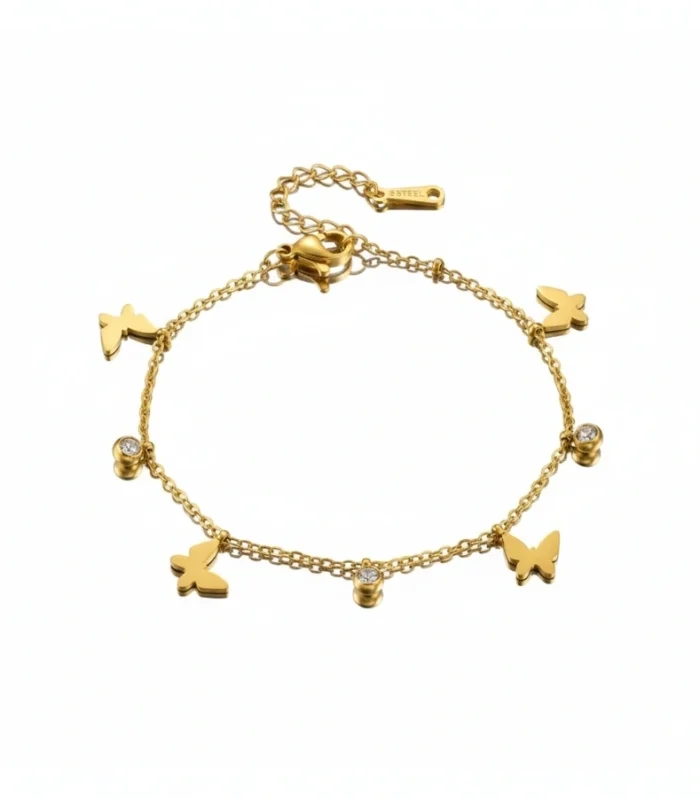 Butterfly and Zircon Charm Bracelet