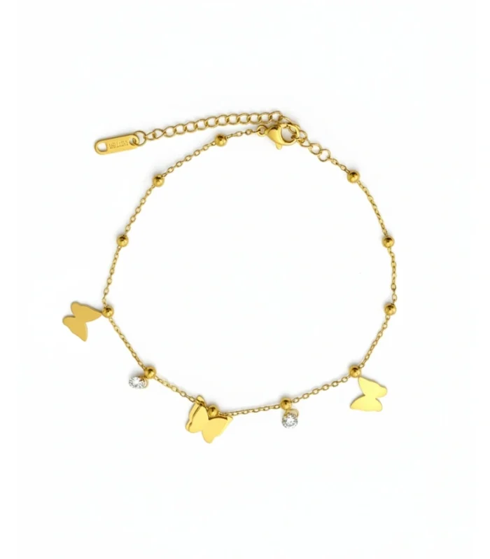 Butterfly & Crystal Beaded Charm Anklet