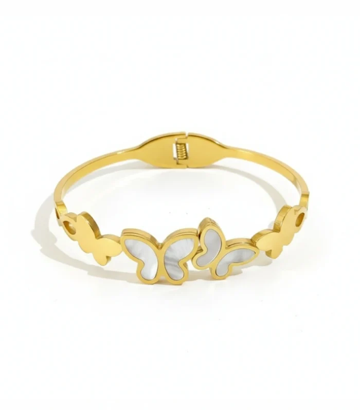Butterfly Motif Mother-of-Pearl Hinged Bangle