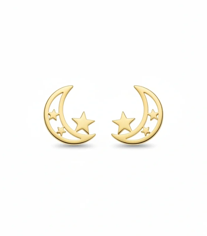 Celestial Moon and Star Stud Earrings