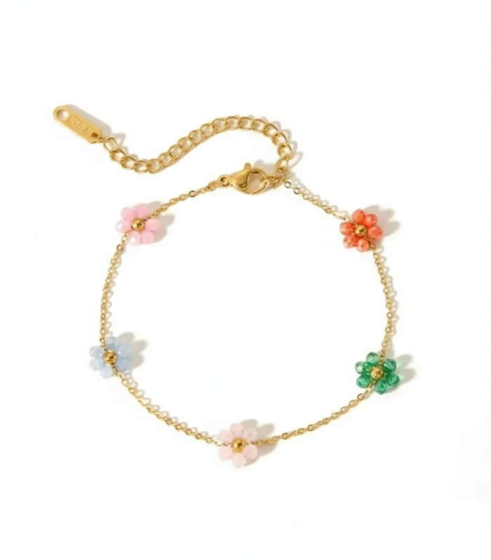 Colorful Beaded Flower Charm Bracelet