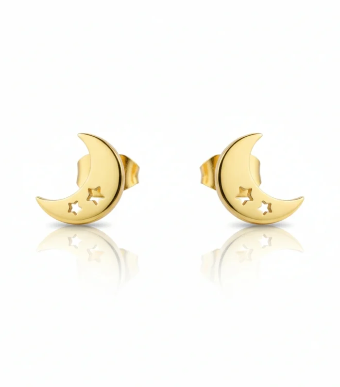 Crescent Moon and Star Stud Earrings