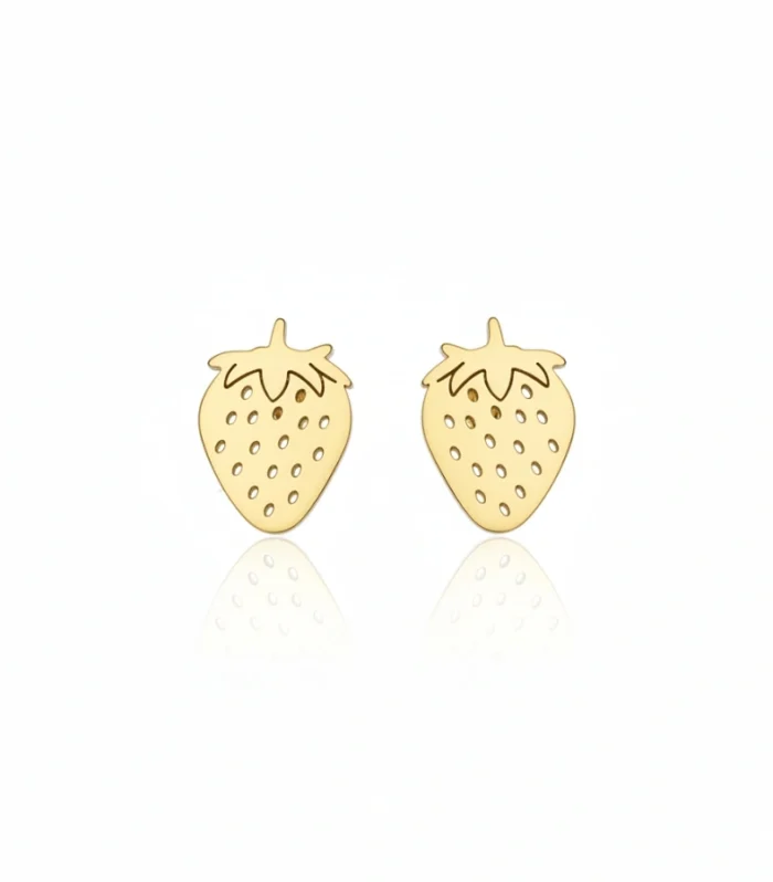 Dainty Gold Strawberry Stud Earrings