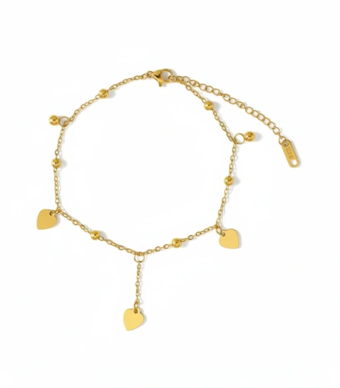 Dainty Heart & Bead Charm Anklet