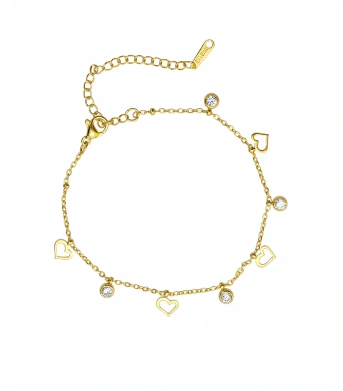 Dainty Heart & Crystal Charm Anklet