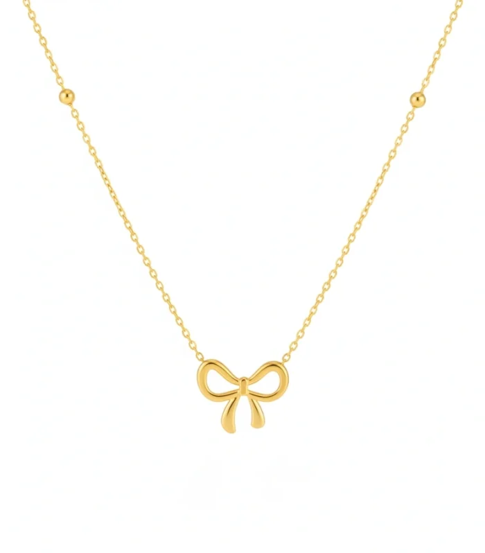 Dainty Ribbon Bow Necklace on Beaded Satellite Chain