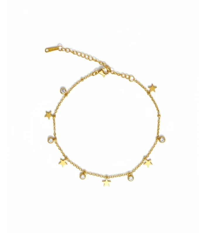 Dainty Star & CZ Crystal Charm Anklet