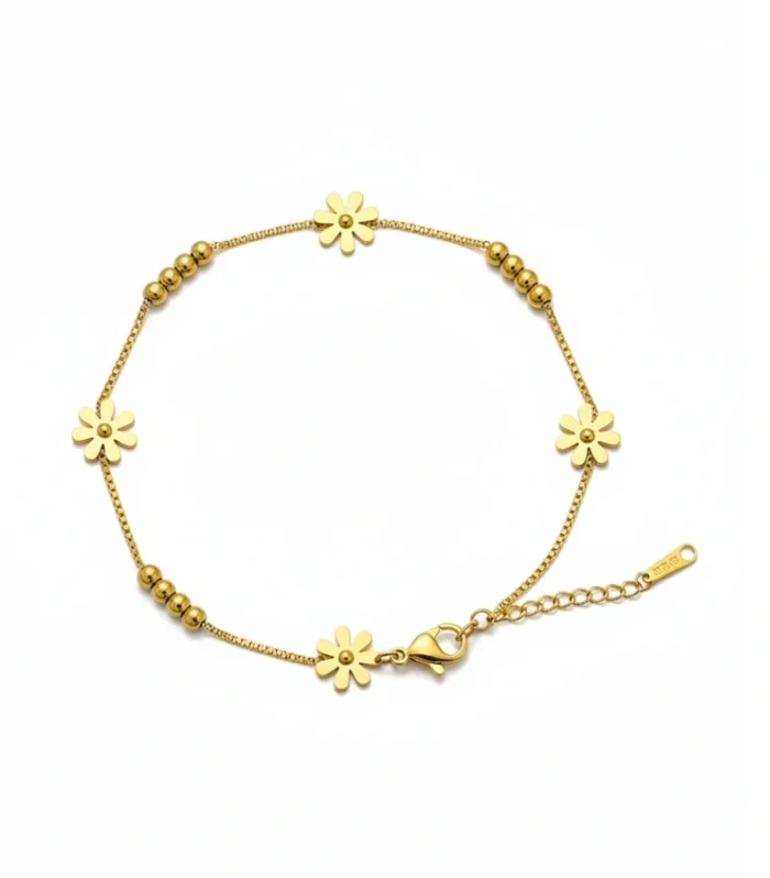 Daisy Flower & Beaded Charm Anklet