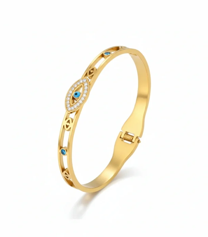 Evil Eye Zircon Hinged Bangle