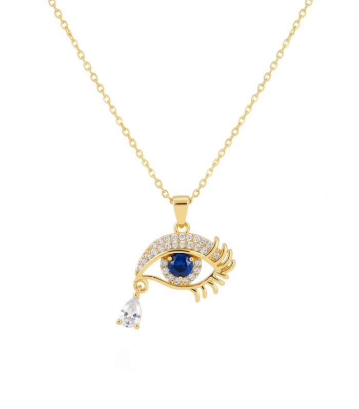 Eyelash Evil Eye with Teardrop Crystal Necklace