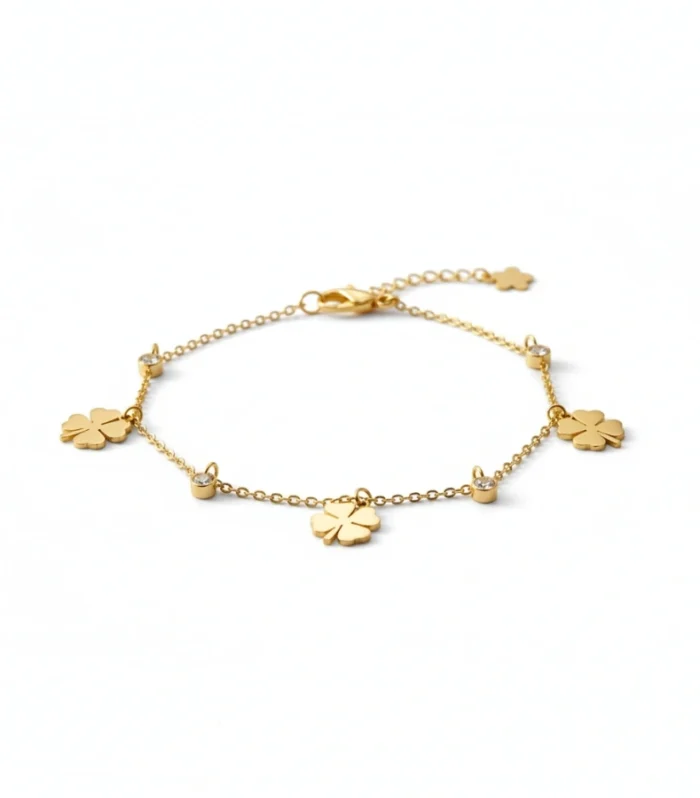 Four-Leaf Clover and Crystal Charm Bracelet