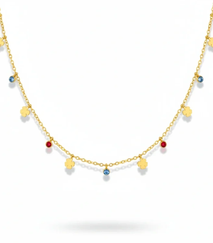 Four-Leaf Clover & Multi-Color Crystal Station Necklace