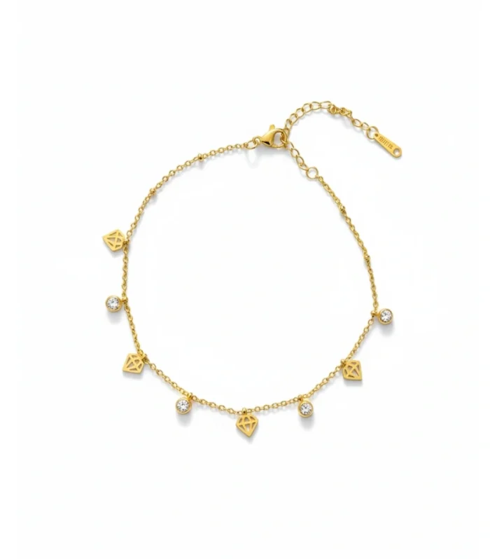Geometric Rhombus & Crystal Charm Anklet
