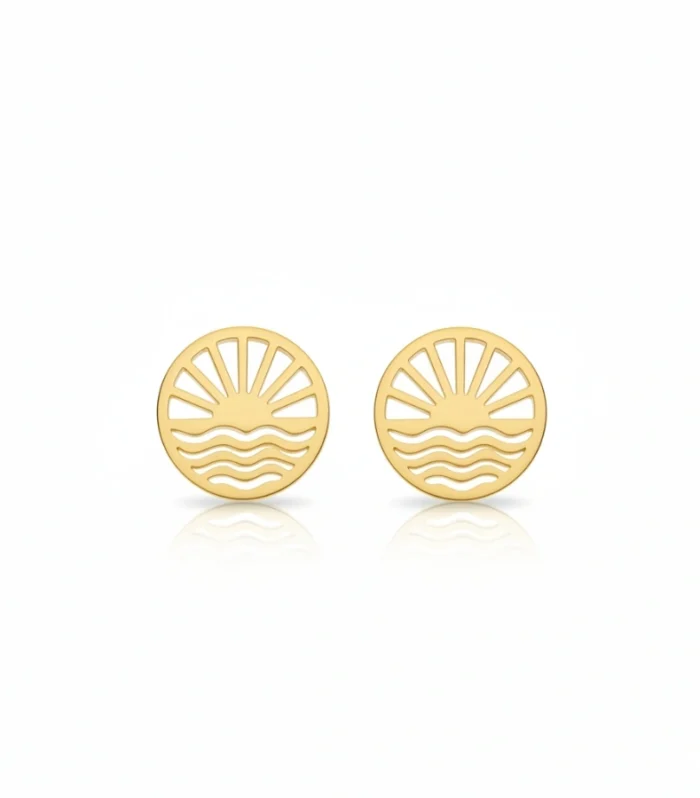 Gold Sunrise and Ocean Wave Stud Earrings