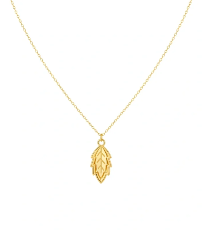 Golden Textured Leaf Pendant Necklace