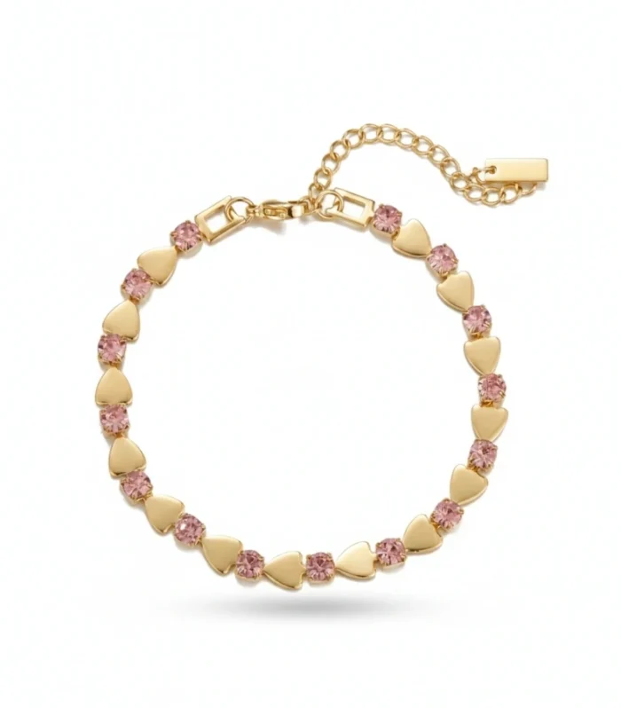 Heart and Pink Zircon Tennis Bracelet