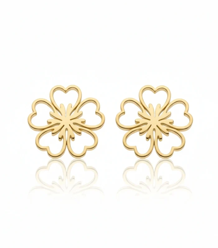 Heart-Petal Gold Flower Stud Earrings