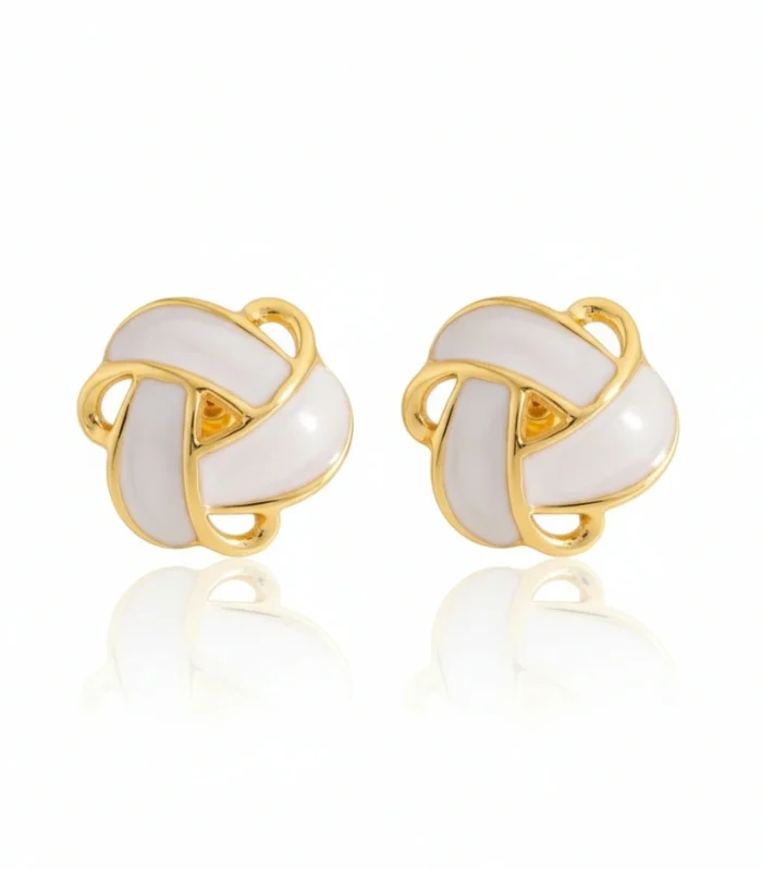 Interlocking White Enamel Knot Stud Earrings