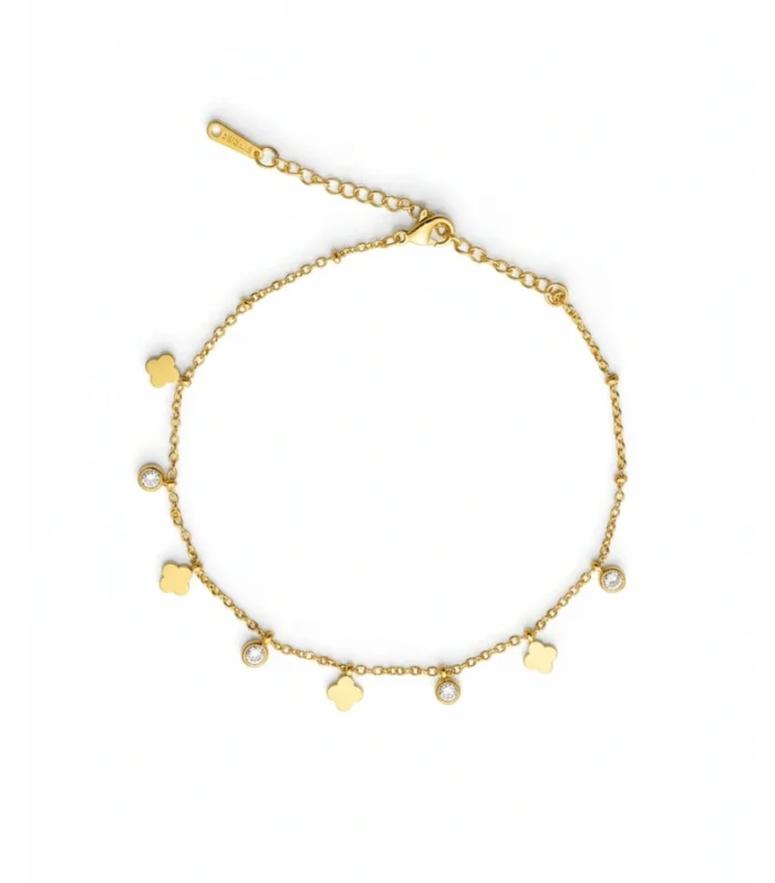 Lucky Clover & Crystal Charm Anklet
