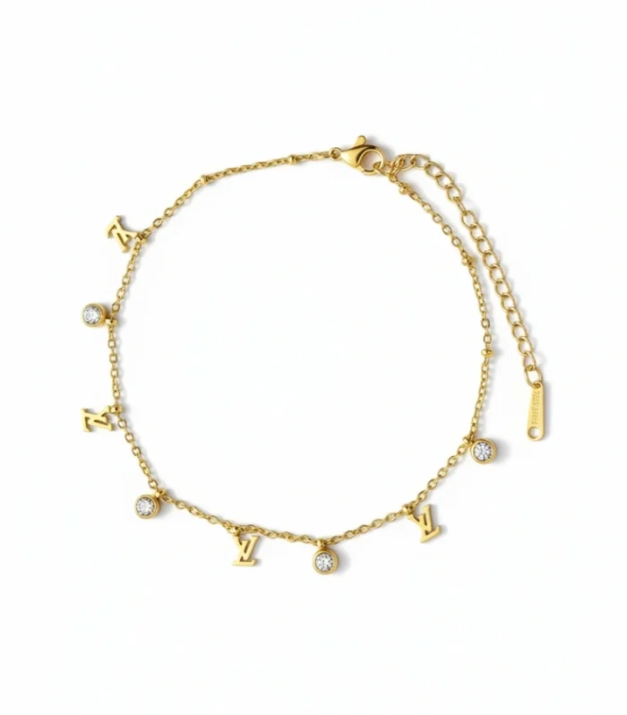 LV Monogram & Crystal Charm Anklet