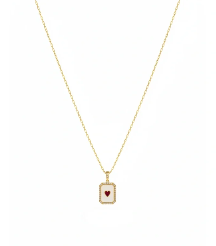 Mother of Pearl Rectangle Red Heart Necklace