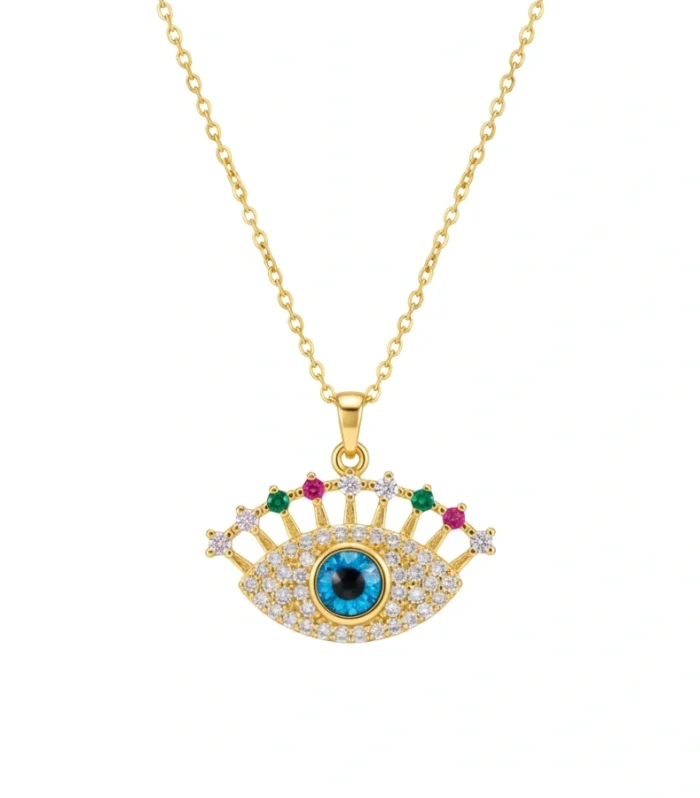 Multi-Color Crystal Evil Eye Lash Necklace