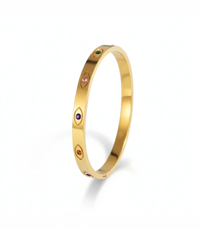 Multi-Color Evil Eye Hinged Bangle