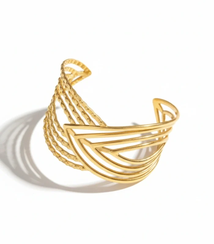 Multi-Layer Geometric Contemporary Cuff Bangle