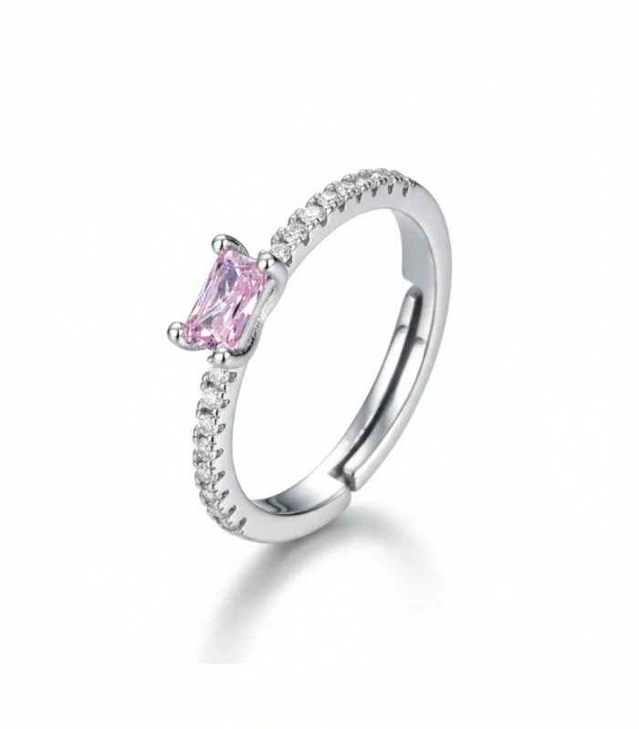 Pink Emerald Cut Crystal Ring