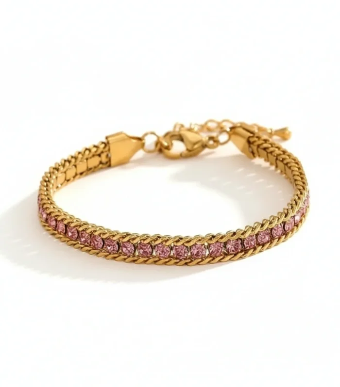 Pink Zircon and Wheat Chain Tennis Bracelet