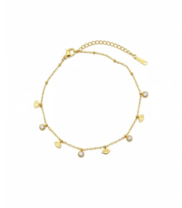 Protective Evil Eye & Crystal Charm Anklet