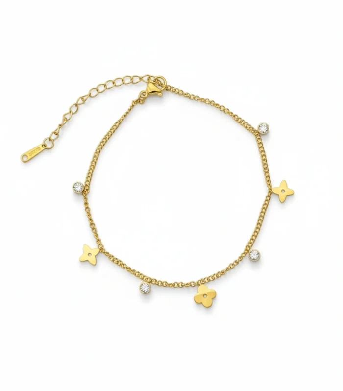 Quatrefoil & Crystal Charm Anklet