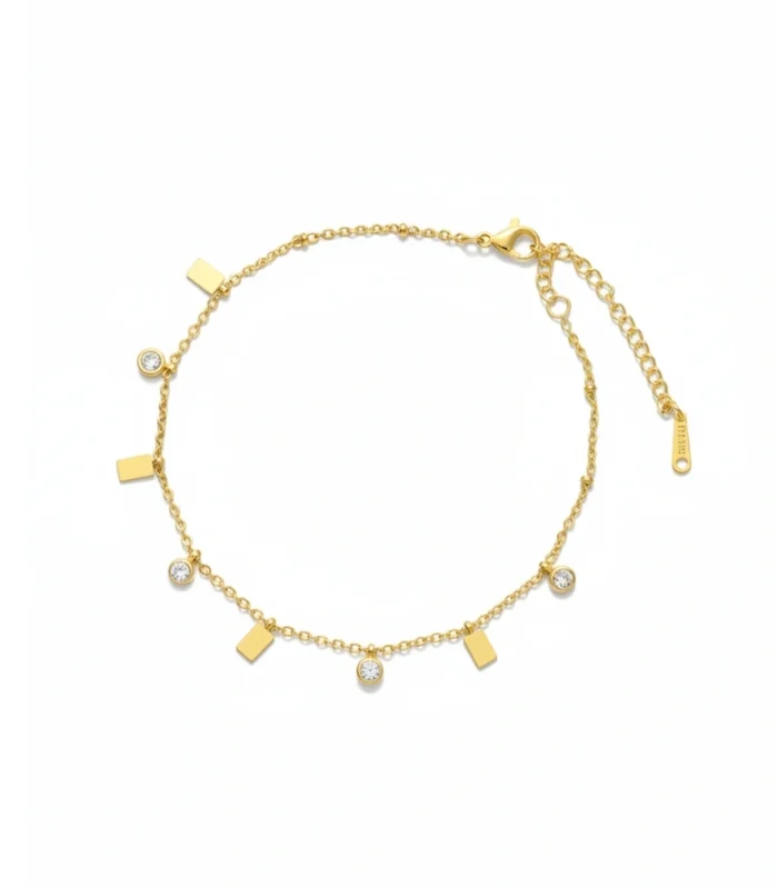 Rectangular Bar & Crystal Charm Anklet