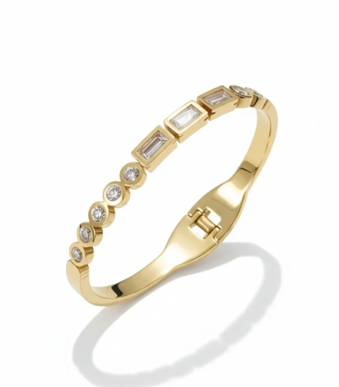 Round and Baguette Zircon Hinged 2.2 Baby Size Bangle