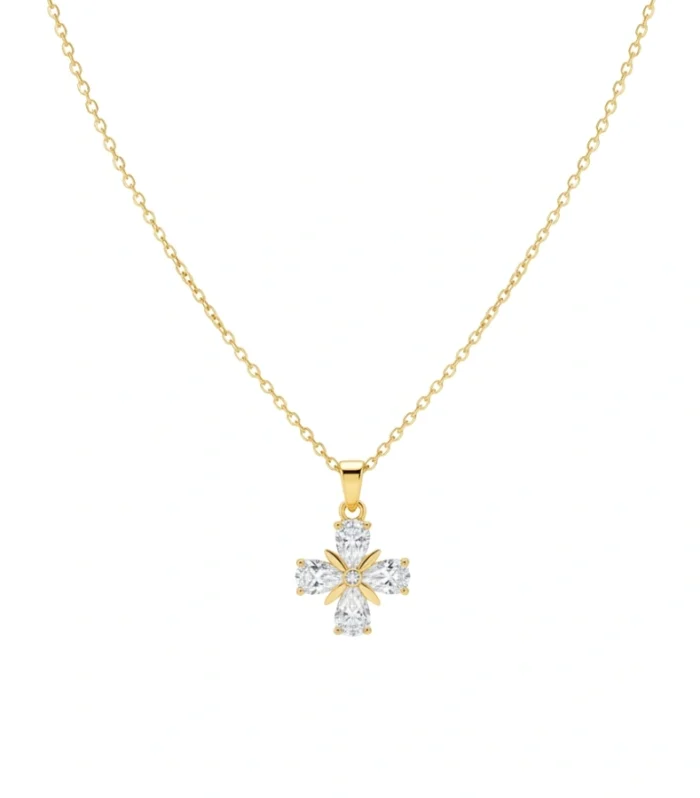 Sparkling Crystal Floral Cross Pendant Necklace