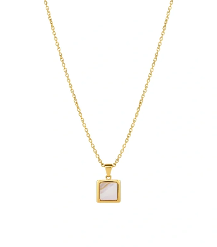 Square Mother of Pearl Geometric Pendant Necklace