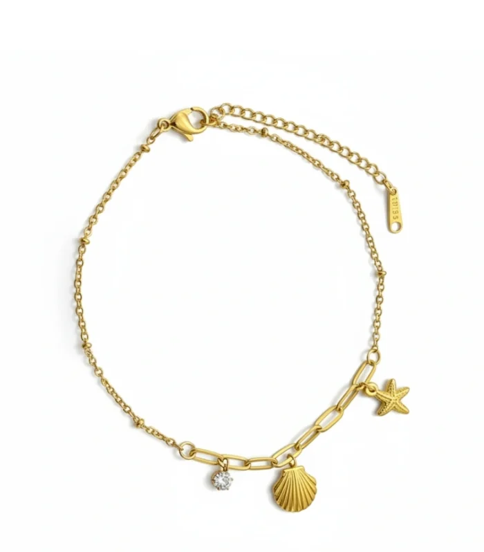 Starfish & Seashell Charm Anklet