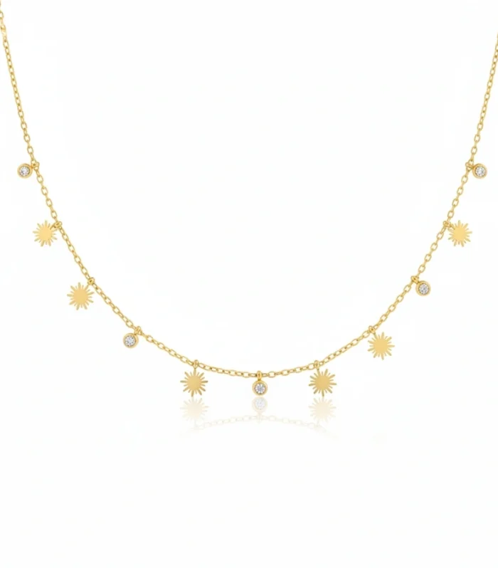 Sunburst and Crystal Station Necklace