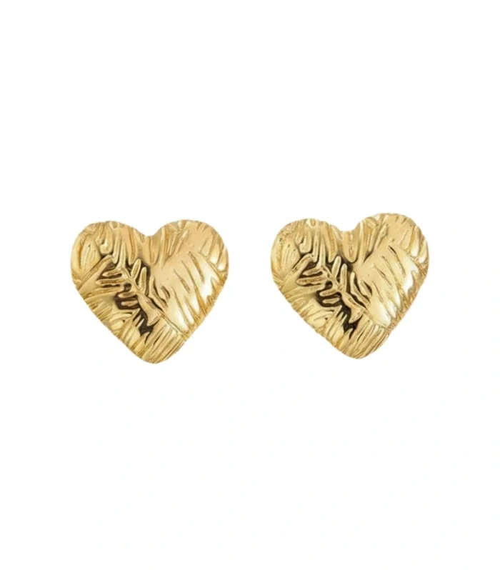 Textured Gold Heart Stud Earrings